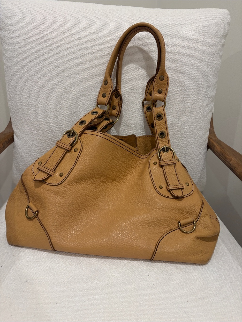 Rabeanco vintage slouchy cargo hobo Classic camel Leather Shoulder Bag